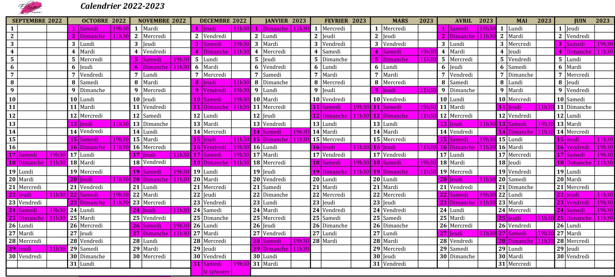 Calendrier Spectacle 2023 Agenda Et Réservations - Cabaret L'elegance - 04.77.67.67.67